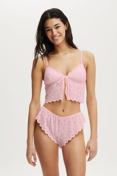 BRODERIE LONGLINE LACE TIE UP BRALETTE