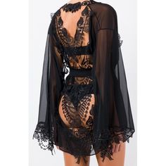 From our decadent best-selling Bisoux collection, this sheer mesh kimono screams sensuality with its draping Venetian ribbons and bows and exquisite guipure lace.  Celebrate your feminine prowess in the boudoir and out with our Bisoux collection.  Pair this glorious kimono with our Bisoux Venetian lace French knicker. Dry clean or hand-wash only