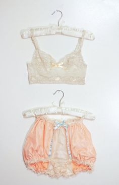 thelingerieprincess: “ Vintage french handmade lace bra and silk knicker set ”