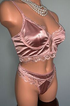 Shiny Sissy Satin Training Long Line Bra & Thong Panty Set L Pink 36 38 2nd Skin | eBay