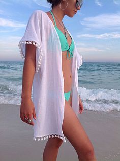 Beach cover up Olive Green Bathing Suit, Casual Swimwear, White Beach Cover Up, Green Bathing Suits, Outfit Upgrade, Beach Kimono, Costume Intero, Summer Boho, Swimsuit Cover Ups