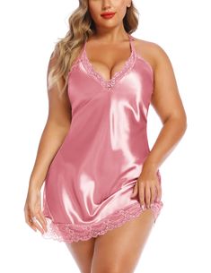 PRICES MAY VARY. Features: Avidlove sexy plus size lingerie sleepwear stain lace babydoll nightwear features deep v neck, lace patchwork at neckline, side and hemline, adjustable shoulder straps, and special floral lace halter neck Style: Plus size silky lingerie for women, plus size sexy nightgowns for women satin, sexy plus lingerie for women, satin lingerie for women plus size, satin slip lingerie, plus size nighties for women sexy, plus size satin chemise sleepwear, ladies nightgowns for plu