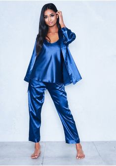 Larissa Navy Silk Pyjama Trouser Set Satin Nightwear, Silk Pajamas Women, Silk Clothes, Silk Nightwear, Middle Class, Satin Pajamas, Silk Pajamas, Girl Stuff, Pajamas Women