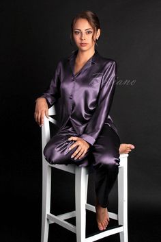 Natural Silk Women Pajamas Sets, Silk lilac luxury Pajama Pants for her, Silk Slip Sleepwear Women, Women Pajamas